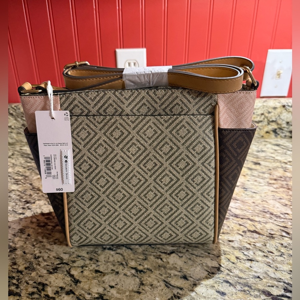 Liz Claiborne Geometric Patterned Tan and Brown Women's Bag